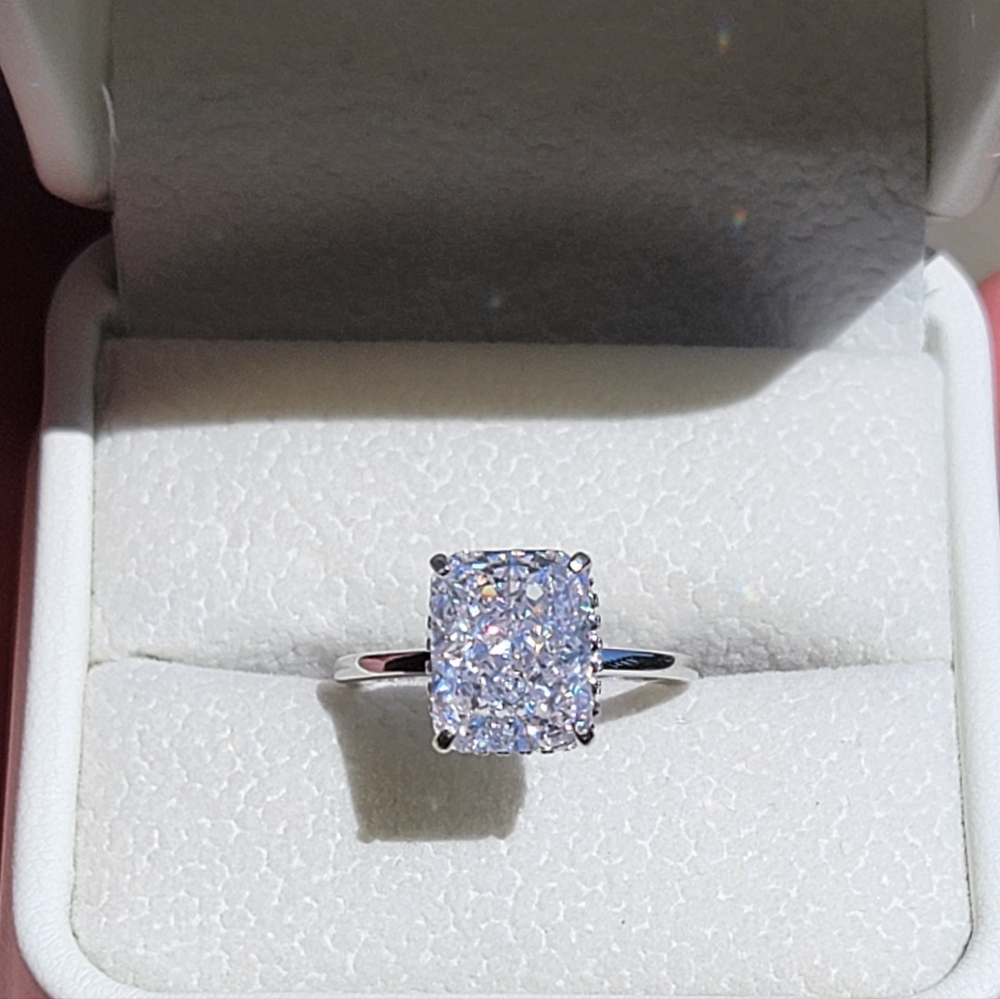 4CT Radiant Cut Engagement Ring 18K Gold Plated Sterling Silver NWT